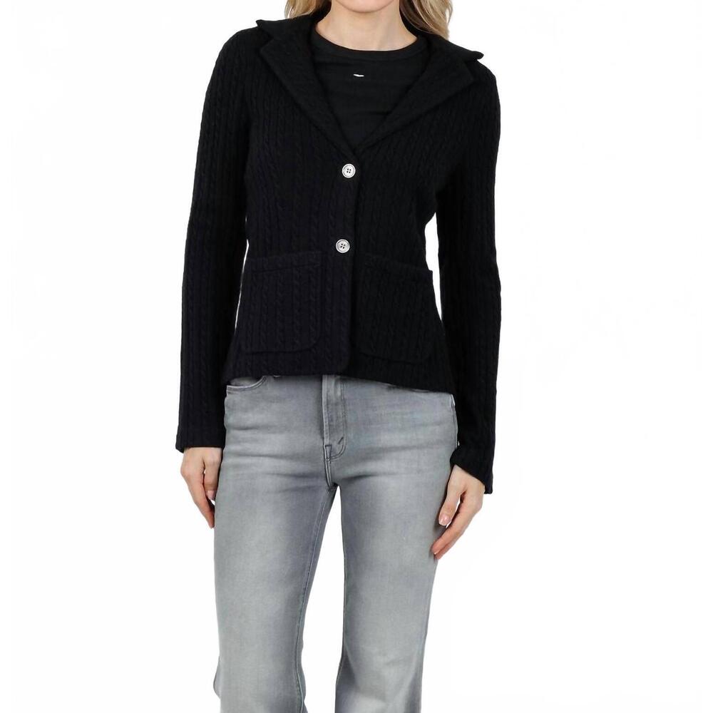 NEW ARCHER CASHMERE casey cashmere cable blazer in black